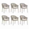 Lot de 6 chaises de jardin avec accoudoirs taupe en aluminium et corde polyester 56 x 60 x 80 cm