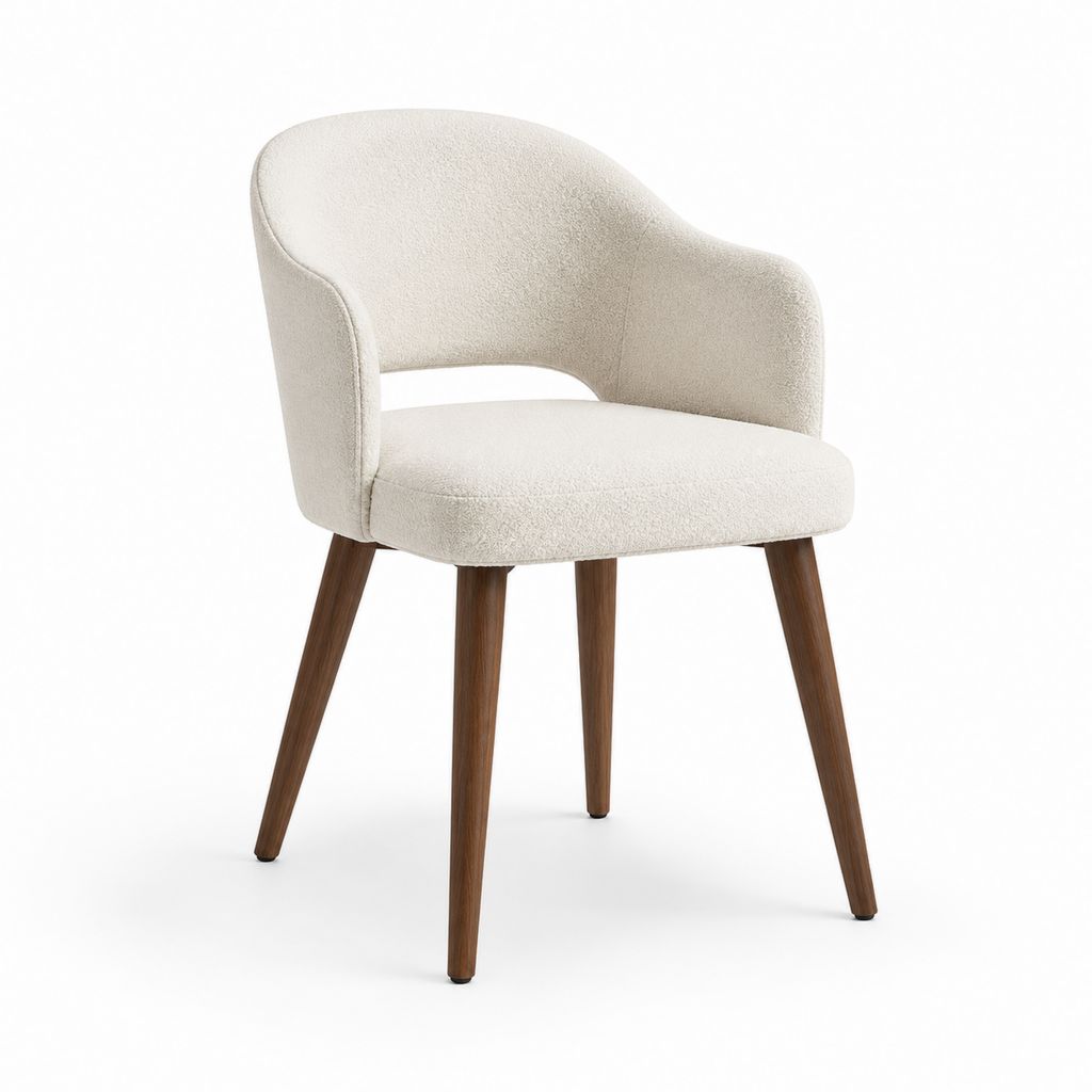 Chaise de salle à manger avec accoudoirs écrue en polyester bouclé et bois d'hévéa 58 x 60 x 80 cm