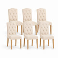 Lot de 6 chaises de salle à manger beige en polyester capitonné pieds en hévéa massif 45 x 54 x 97 cm