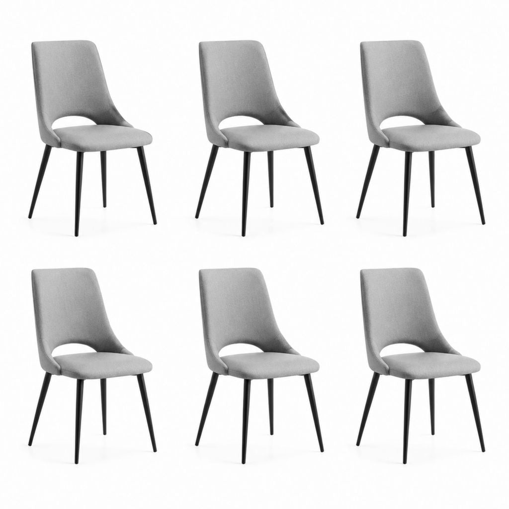 Lot de 6 chaises de salle à manger grises en polyester avec piètement en acier noir 44 x 54 x 88 cm
