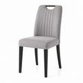 Chaise de salle à manger grise en polyester avec pieds noirs en bois massif 46 x 58 x 100 cm