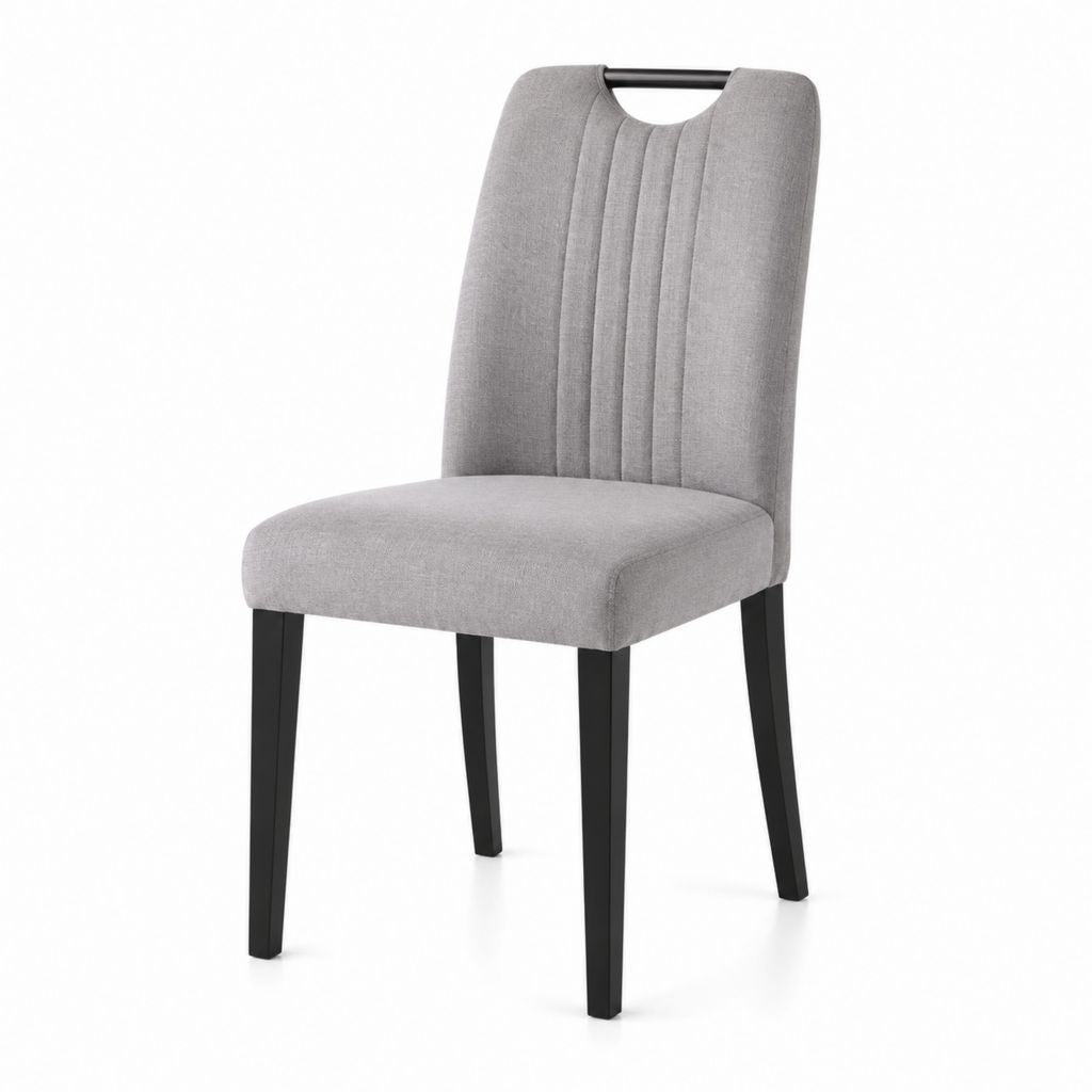 Chaise de salle à manger grise en polyester avec pieds noirs en bois massif 46 x 58 x 100 cm