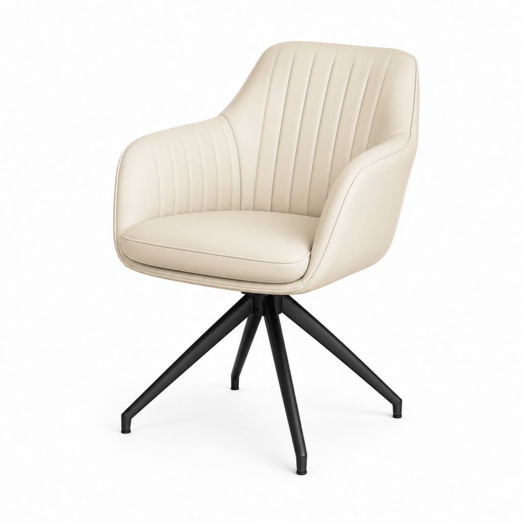Chaise de salle à manger pivotante beige en cuir synthétique PU avec piètement en acier noir 60 x 62 x 83 cm