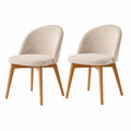 Lot de 2 chaises de salle à manger beige en polyester bouclette avec pieds en bois massif 48 x 55 x 80 cm