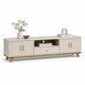 Meuble TV rectangulaire beige en MDF et panneaux de particules 180 x 40 x 55 cm avec 4 portes et tiroir