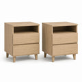 Lot de 2 tables de chevet beige chêne en panneaux de particules rectangulaires 40 x 35 x 60 cm avec 2 tiroirs