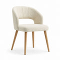 Chaise de salle à manger beige en polyester bouclé et hévéa massif forme arrondie 58 x 58 x 78 cm