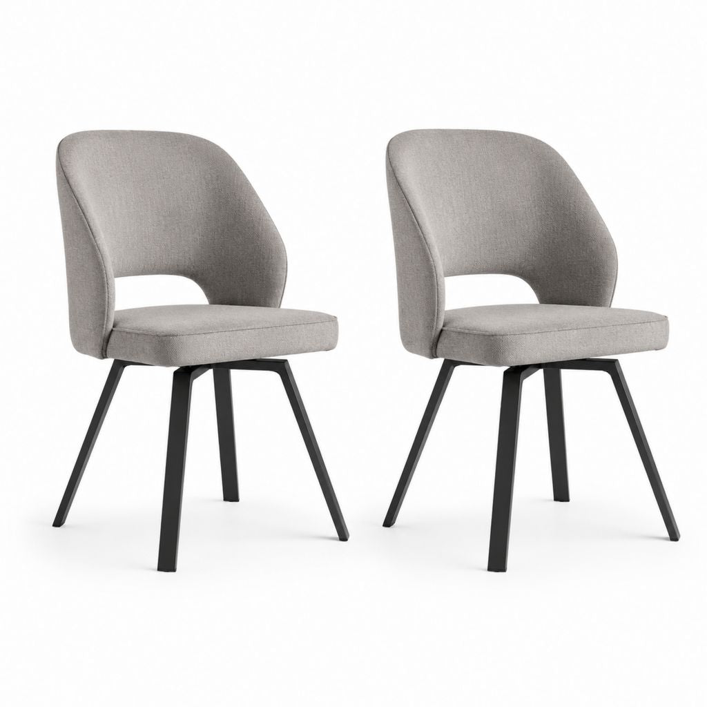 Lot de 2 chaises de salle à manger grises en polyester avec pieds en acier noir forme incurvée 58 x 59 x 82 cm