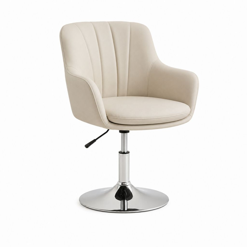 Chaise de salle à manger pivotante beige en similicuir PU avec accoudoirs réglable en hauteur 60 x 60 x 82-94 cm