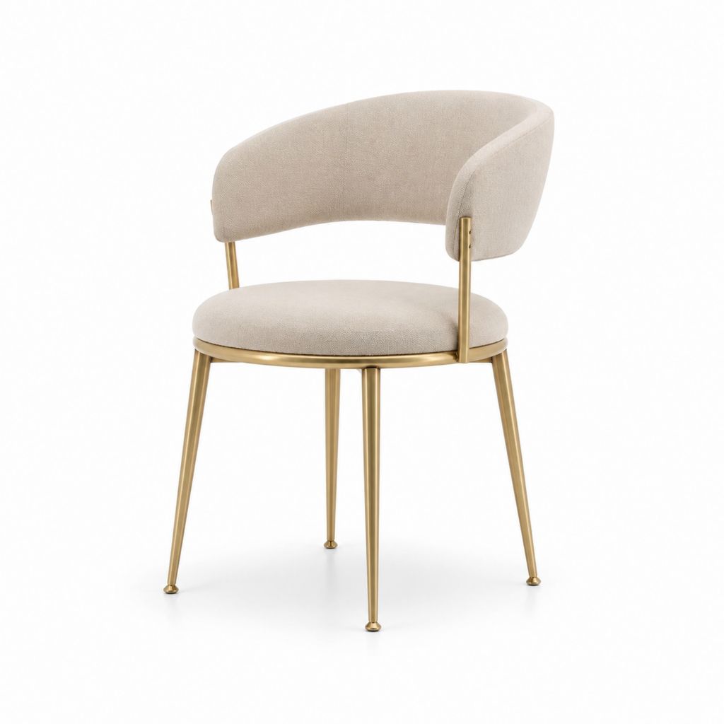 Chaise de salle à manger avec accoudoirs beige en polyester et acier doré 56 x 58 x 78 cm