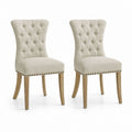 Lot de 2 chaises de salle à manger beige en polyester avec pieds en bois massif 50 x 60 x 102 cm