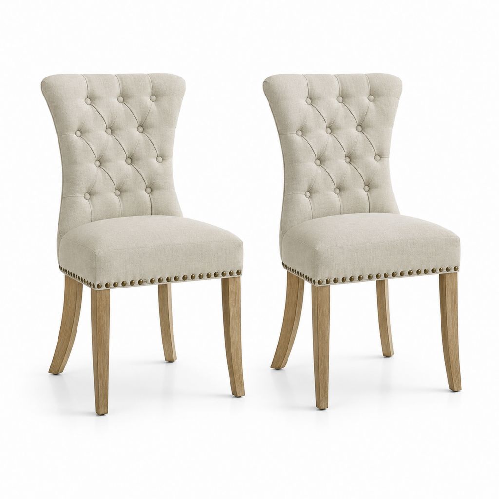 Lot de 2 chaises de salle à manger beige en polyester avec pieds en bois massif 50 x 60 x 102 cm