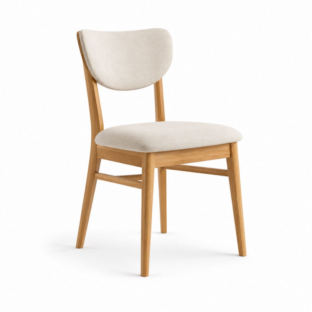 Chaise de salle à manger beige en chêne massif et polyester 82 x 48 x 55 cm