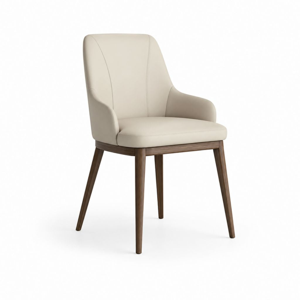 Chaise de salle à manger avec accoudoirs beige en PU et bois massif 60 x 62 x 85 cm