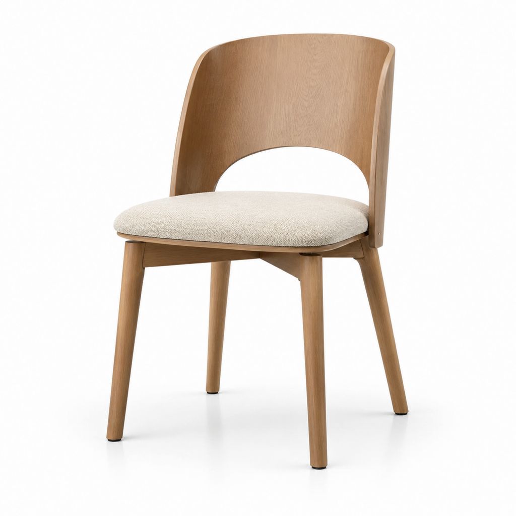 Chaise de salle à manger beige en chêne massif et polyester à dossier arrondi 50 x 55 x 80 cm