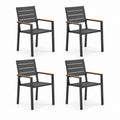 Lot de 4 chaises de jardin avec accoudoirs noir et brun en aluminium et bois d’acacia 56 x 57 x 88 cm
