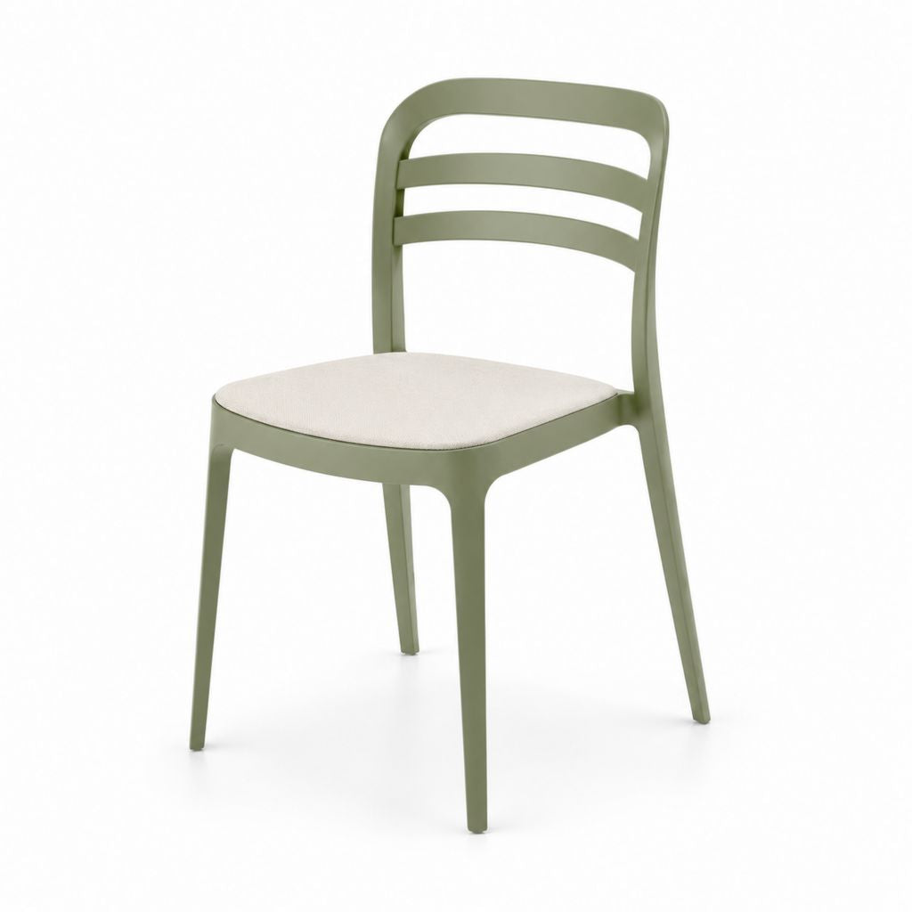 Chaise de salle à manger verte en polypropylène avec assise rembourrée beige 44 x 52 x 84 cm