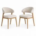 Lot de 2 chaises de salle à manger beige en polyester et bois massif d'hévéa à dossier incurvé 57 x 55 x 78 cm