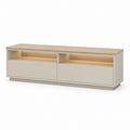Meuble TV 180 cm blanc et chêne clair en panneaux MDF avec 2 portes et éclairage LED